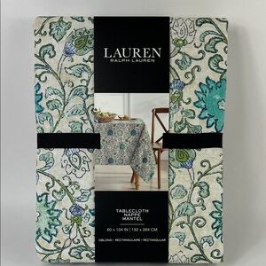 Ralph Lauren Tablecloth Blue Green Cream 100% Cotton 60 X 104 Seats 8-10 NEW